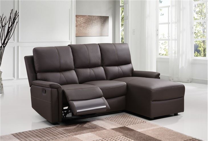 Canapé en forme de L en cuir avec fauteuil inclinable